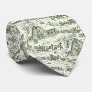 Groene Toile Vintage Kerst Dorp Patroon (4) Stropdas