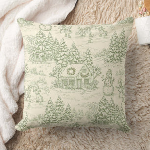 Groene Toile Vintage Kerst Dorp Patroon (5) Kussen