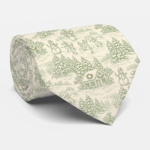 Groene Toile Vintage Kerst Dorp Patroon (5) Stropdas