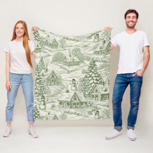 Groene Toile Vintage Kerst Dorp Patroon Fleece Deken