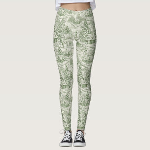Groene Toile Vintage Kerst Dorp Patroon Leggings