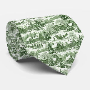 Groene Toile Vintage Kerst Dorp Patroon Stropdas