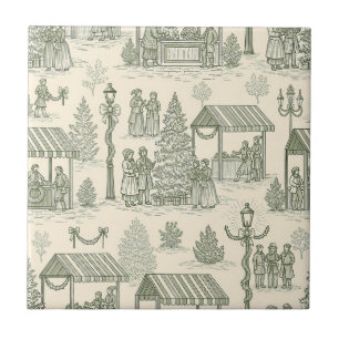 Groene Toile Vintage Kerst Dorps Scene (2) Tegeltje