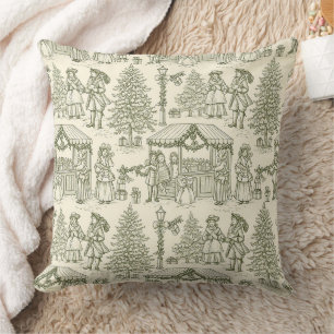 Groene Toile Vintage Kerst Dorps Scene Kussen