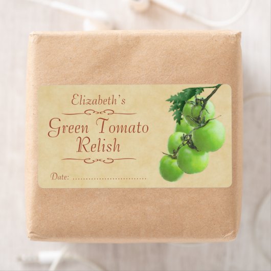 Groene tomatensaus of inblikken etiket (Insitu)