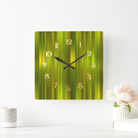 Groene Tone Stripes Vierkante Klok (Huis)