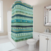 Groene Tonen Trial Stripes Geometrische Patroon Douchegordijn (In situ)