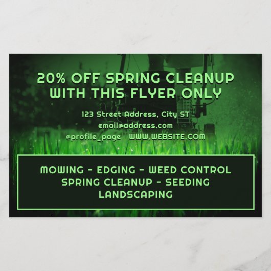 Groene tonige grasmaaien flyer (Achterkant)