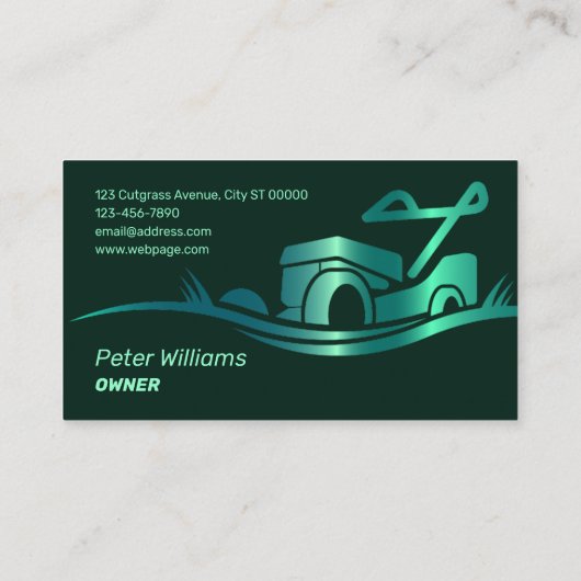 Groene toon faux metallic grasmaaier visitekaartje (Achterkant)