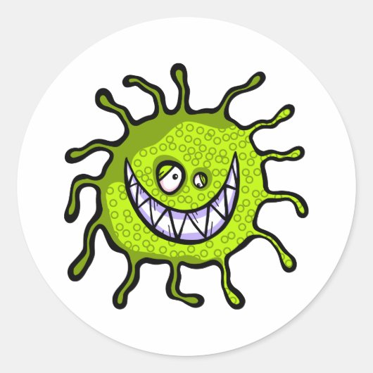 Groene Toothy Bacteriën Allergie Bug Ronde Sticker (Voorkant)