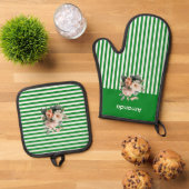 Groene Top met witte strepen Bloemen Ovenwant & Pannenlap Set (Top down)