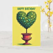 Groene Topiary Verjaardagskaart Kaart (Gele Bloem)