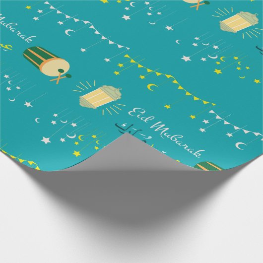 Groene Tosca Happy Eid Mubarak Ornament Cadeaupapier (Hoek)