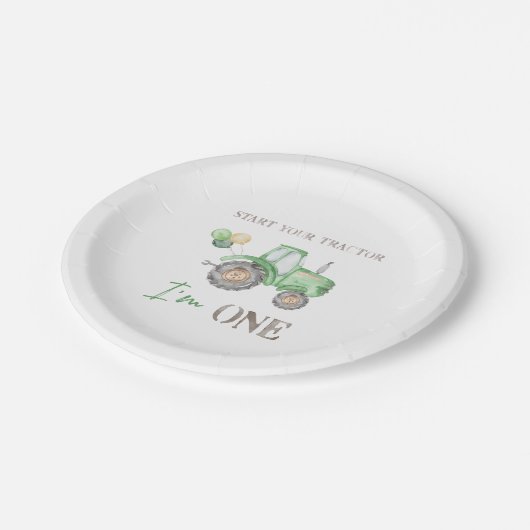 Groene Tractor 1e Verjaardagspapier Bord (Gekanteld)