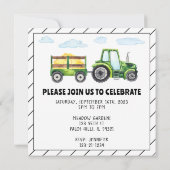 Groene tractor 2e verjaardag jongen uitnodigingska kaart (Achterkant)