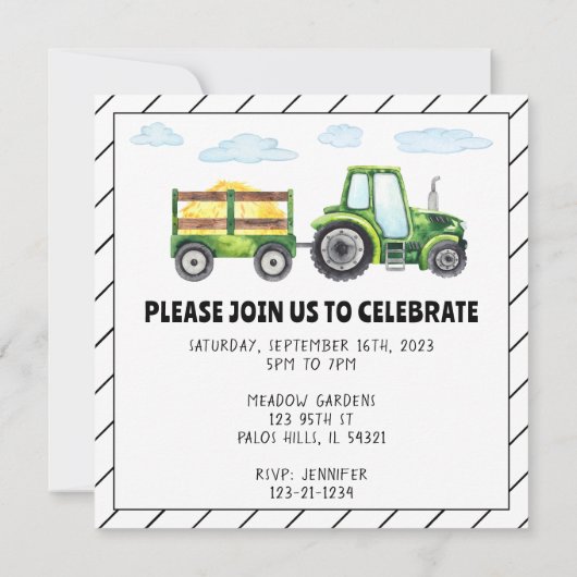 Groene tractor 2e verjaardag jongen uitnodigingska kaart (Achterkant)