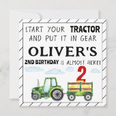 Groene tractor 2e verjaardag jongen uitnodigingska kaart (Voorkant)