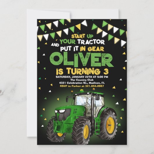 Groene Tractor 5e Verjaardagsfeestje Kaart (Voorkant)