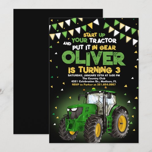 Groene Tractor 5e Verjaardagsfeestje Kaart (Voorkant / Achterkant)