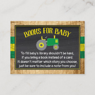 Groene Tractor Baby shower Breng een Boek Informatiekaartje