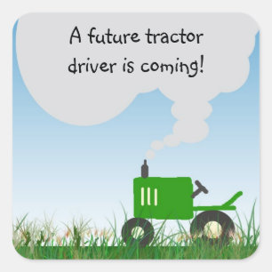 Groene Tractor Baby shower Envelope Seal Vierkante Sticker