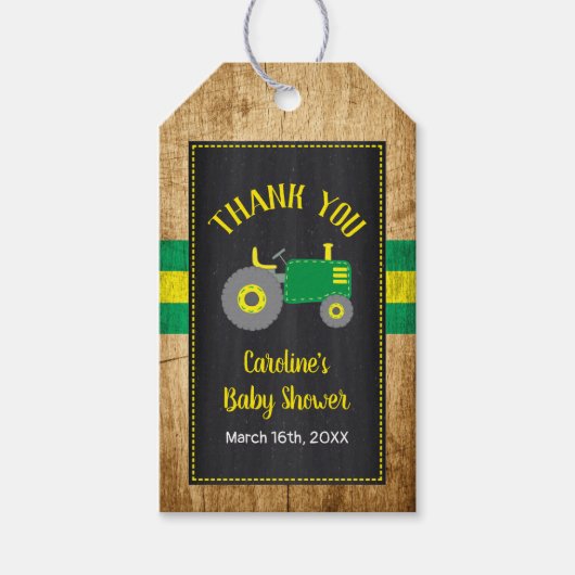 Groene Tractor Baby shower Favor Gift Label Cadeaulabel (Voorkant)