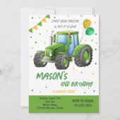 Groene Tractor Ballon Verjaardag uitnodiging (Voorkant)