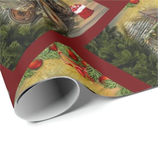 groene tractor Barn Kerstmis Cadeaupapier (Rol Hoek)