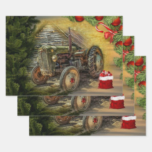 groene tractor Barn Kerstmis Inpakpapier Vel