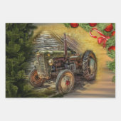 groene tractor Barn Kerstmis Inpakpapier Vel (Voorkant 3)