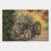 groene tractor Barn Kerstmis Inpakpapier Vel (Voorkant)