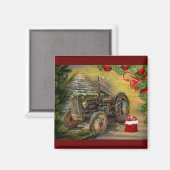 groene tractor Barn Kerstmis Magneet (Voorkant / Achterkant)