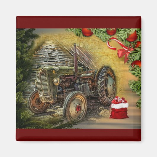 groene tractor Barn Kerstmis Magneet (Voorkant)