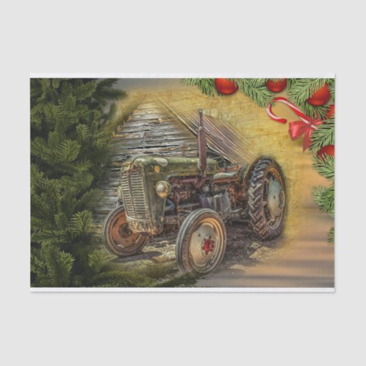  groene tractor Barn Kerstmis Tissuepapier (Voorkant)