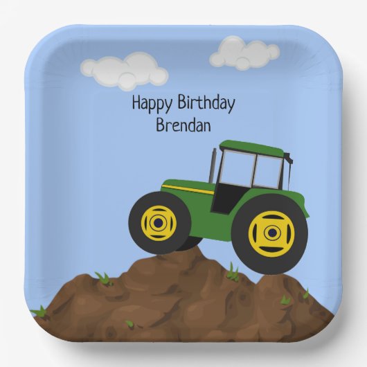 Groene Tractor Birthday - Aangepast Papieren Bordje (Voorkant)