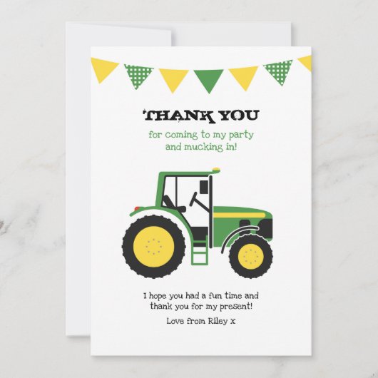 Groene Tractor Birthday Bedankt voor je briefkaart (Voorkant)