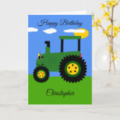 Groene tractor Birthday Card Kaart (Gele Bloem)
