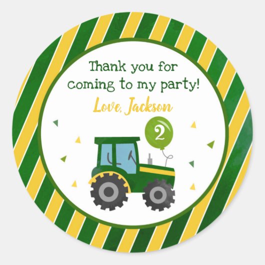 Groene Tractor Birthday Party Favor Stickers (Voorkant)