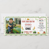 Groene Tractor Boerderij 1e Verjaardag Ticket Kaart (Voorkant)