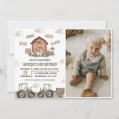 Groene tractor Boerderij Boy 3e verjaardag Party F Kaart (Voorkant)