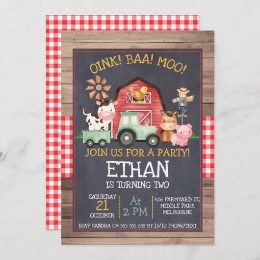 Groene Tractor Boerderij Chalkboard Verjaardagsuit Kaart (Voorkant / Achterkant)