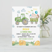 Groene Tractor Boerderij Dier 3e Verjaardagsuitnod Kaart (Staand voorkant)