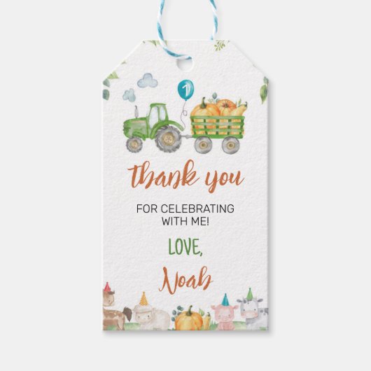 Groene Tractor Boerderij Dieren Verjaardag Dank u  Cadeaulabel (Voorkant)