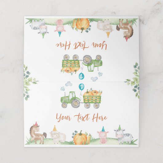 Groene Tractor Boerderij Dieren Verjaardag Plaats Plaatskaartje (Buitenkant ongevouwen)