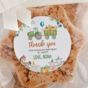 Groene Tractor Boerderij Dieren Verjaardagslabels Ronde Sticker