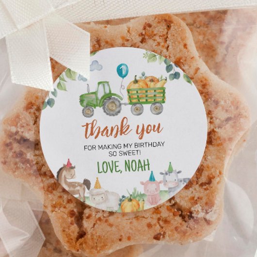 Groene Tractor Boerderij Dieren Verjaardagslabels Ronde Sticker