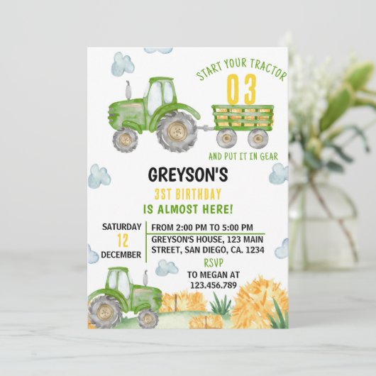 Groene Tractor Boerderij Jongen Verjaardagsfeestui Kaart (Staand voorkant)