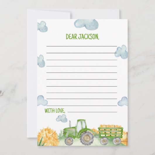 Groene Tractor Boerderij Tijd Capsule Nota Bericht Bedankkaart (Voorkant)