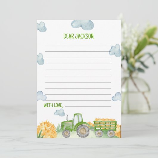 Groene Tractor Boerderij Tijd Capsule Nota Bericht Bedankkaart (Staand voorkant)