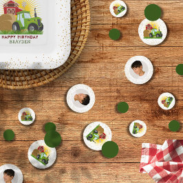 Groene Tractor 🚜 Boerderij Verjaardag Foto Decor Confetti